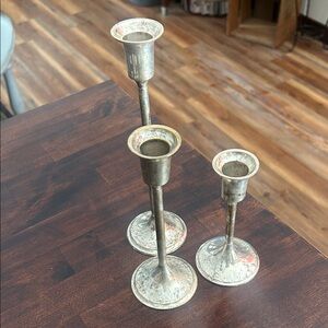 Vintage Silver Metal Candlestick Trio - Silver